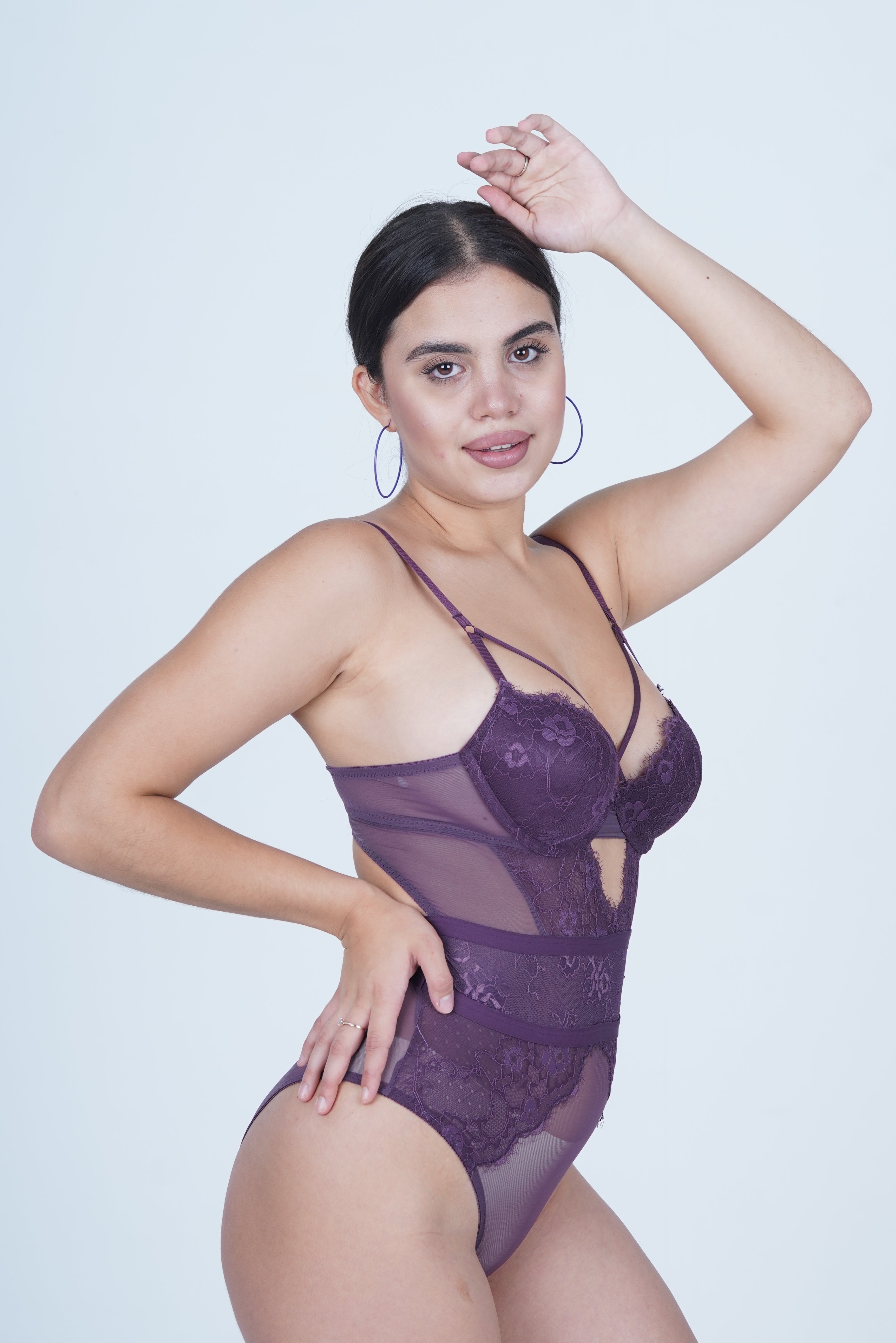 BELLAGIO Women’s One-Piece Bodysuit with Delicate Lace and Structured Fit for Alluring Style BB6666-WINE-BS1P