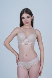 AXTZH Women’s Stylish Sexy Bra Designed with Underwire Support and Lace Charm AB7202-NUDE-DN202