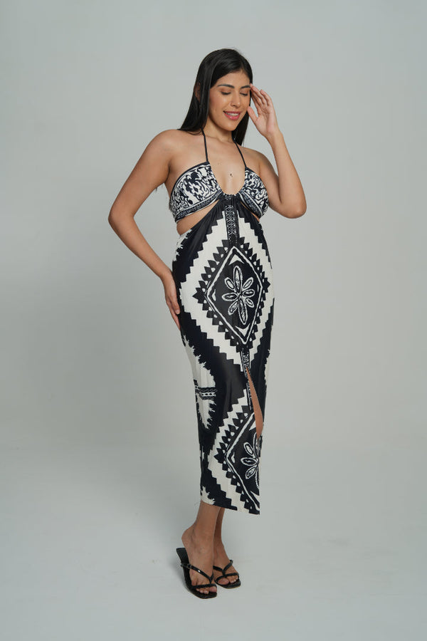 AXTZH 3-Piece Printed Bikini Set with Skirt SWIM WEAR X0357-BLKPR-2PB