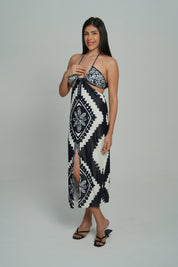 AXTZH 3-Piece Printed Bikini Set with Skirt SWIM WEAR X0357-BLKPR-2PB