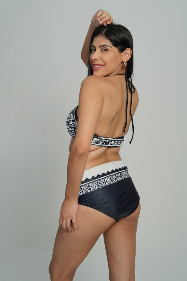 AXTZH 3-Piece Printed Bikini Set with Skirt SWIM WEAR X0357-BLKPR-2PB