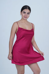 AXTZH Silky Cowl-Neck Nightwear X0502-SCARLET-F1S