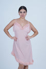 AXTZH One-Piece Sexy Nightwear for Women with Deep Neckline and Delicate Fringe Detailing X2429-BLUSH-F1L