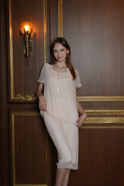 AXTZH Soft Lace Trim 2-Piece Nightwear Set NW X0281-PEACH-C9N