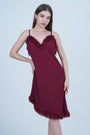 AXTZH One-Piece Sexy Nightwear for Women with Deep Neckline and Delicate Fringe Detailing X2429-MERLOT-F1L