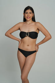 AXTZH 3-Piece Bandeau Bikini Set with Sheer Cover-Up SWIM WEAR X0877-BLACK-3PB