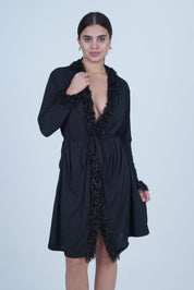 AXTZH Luxurious 1-Piece Sexy Nightwear with Soft Fabric and Feathered Trims for Women X8806-BLACK-H1L