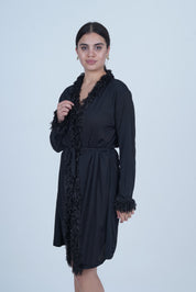 AXTZH Luxurious 1-Piece Sexy Nightwear with Soft Fabric and Feathered Trims for Women X8806-BLACK-H1L