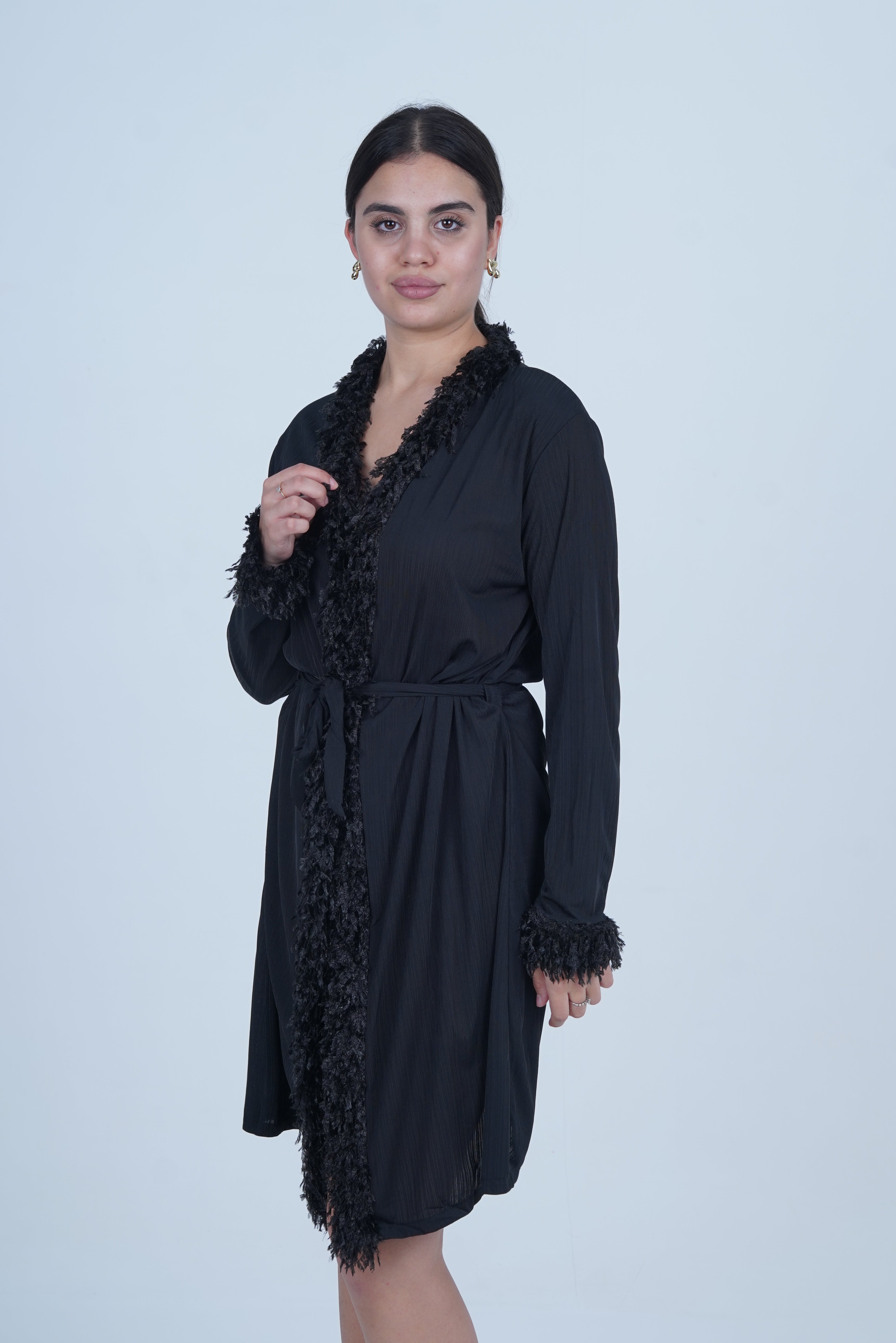 AXTZH Luxurious 1-Piece Sexy Nightwear with Soft Fabric and Feathered Trims for Women X8806-BLACK-H1L