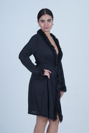 AXTZH Luxurious 1-Piece Sexy Nightwear with Soft Fabric and Feathered Trims for Women X8806-BLACK-H1L