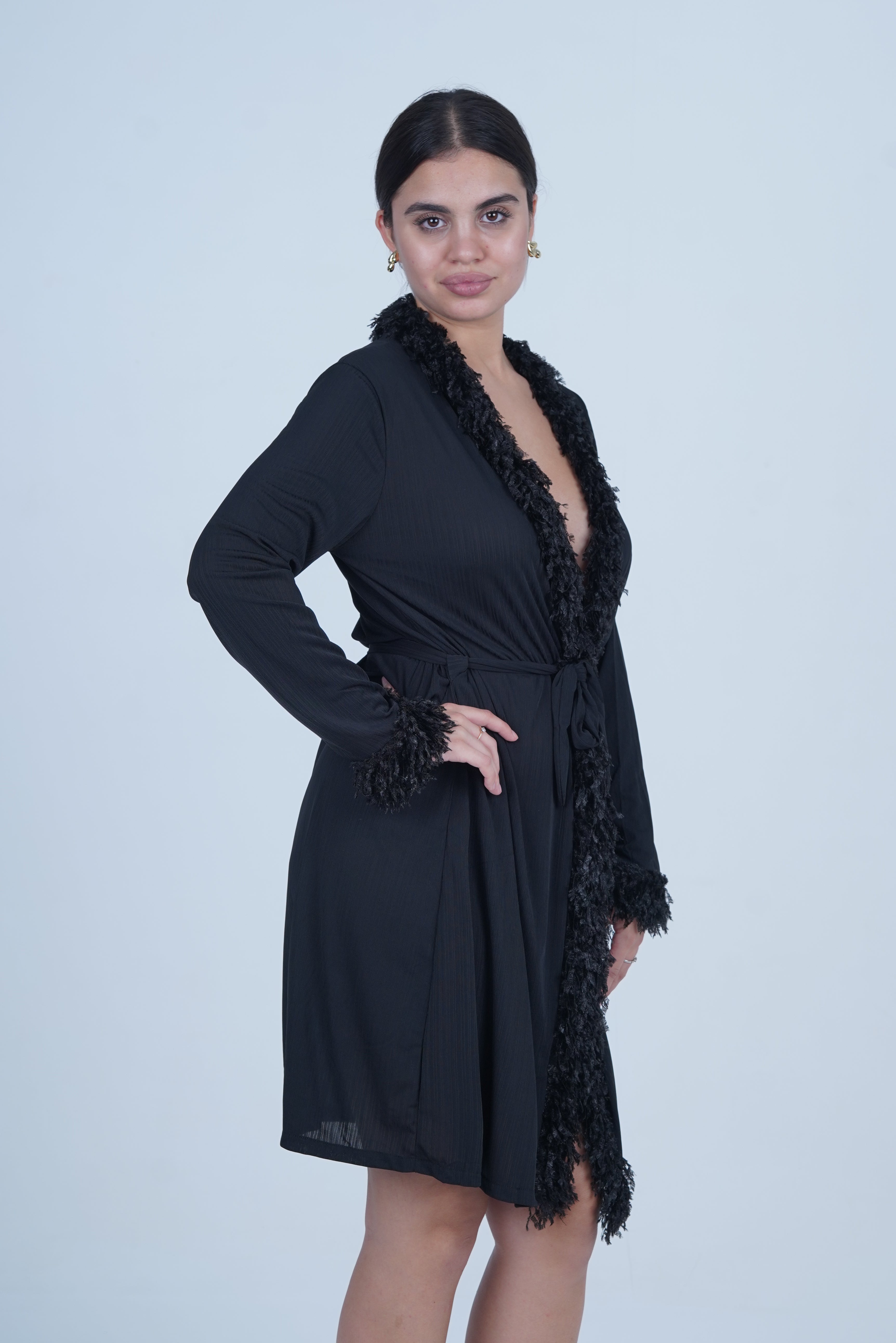 AXTZH Luxurious 1-Piece Sexy Nightwear with Soft Fabric and Feathered Trims for Women X8806-BLACK-H1L