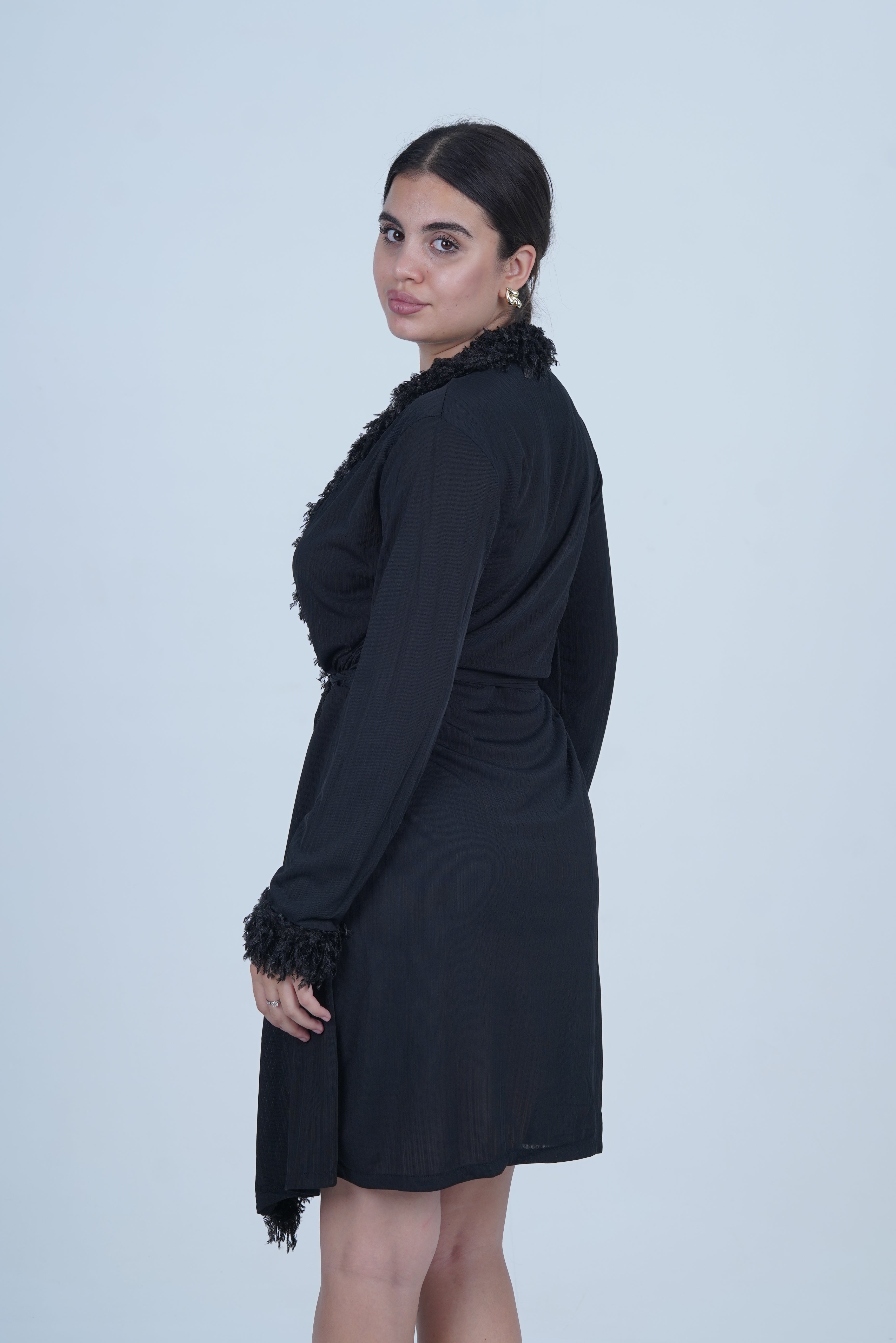 AXTZH Luxurious 1-Piece Sexy Nightwear with Soft Fabric and Feathered Trims for Women X8806-BLACK-H1L