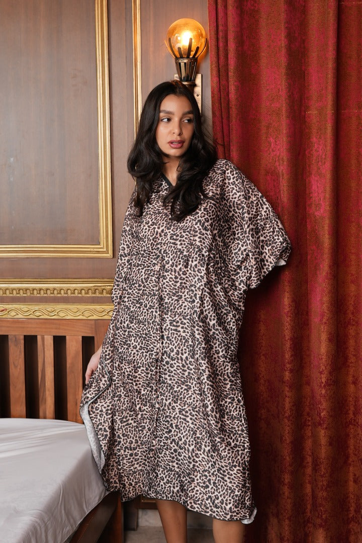 ANGELS FASHION  Fierce Flow Nightwear Dress with Relaxed Fit and Sensual V-Neckline-AG0795-LEOPR-F8S