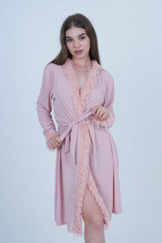 AXTZH Luxurious 1-Piece Sexy Nightwear with Soft Fabric and Feathered Trims for Women X8806-BLUSH-H1L