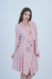 AXTZH Luxurious 1-Piece Sexy Nightwear with Soft Fabric and Feathered Trims for Women X8806-BLUSH-H1L