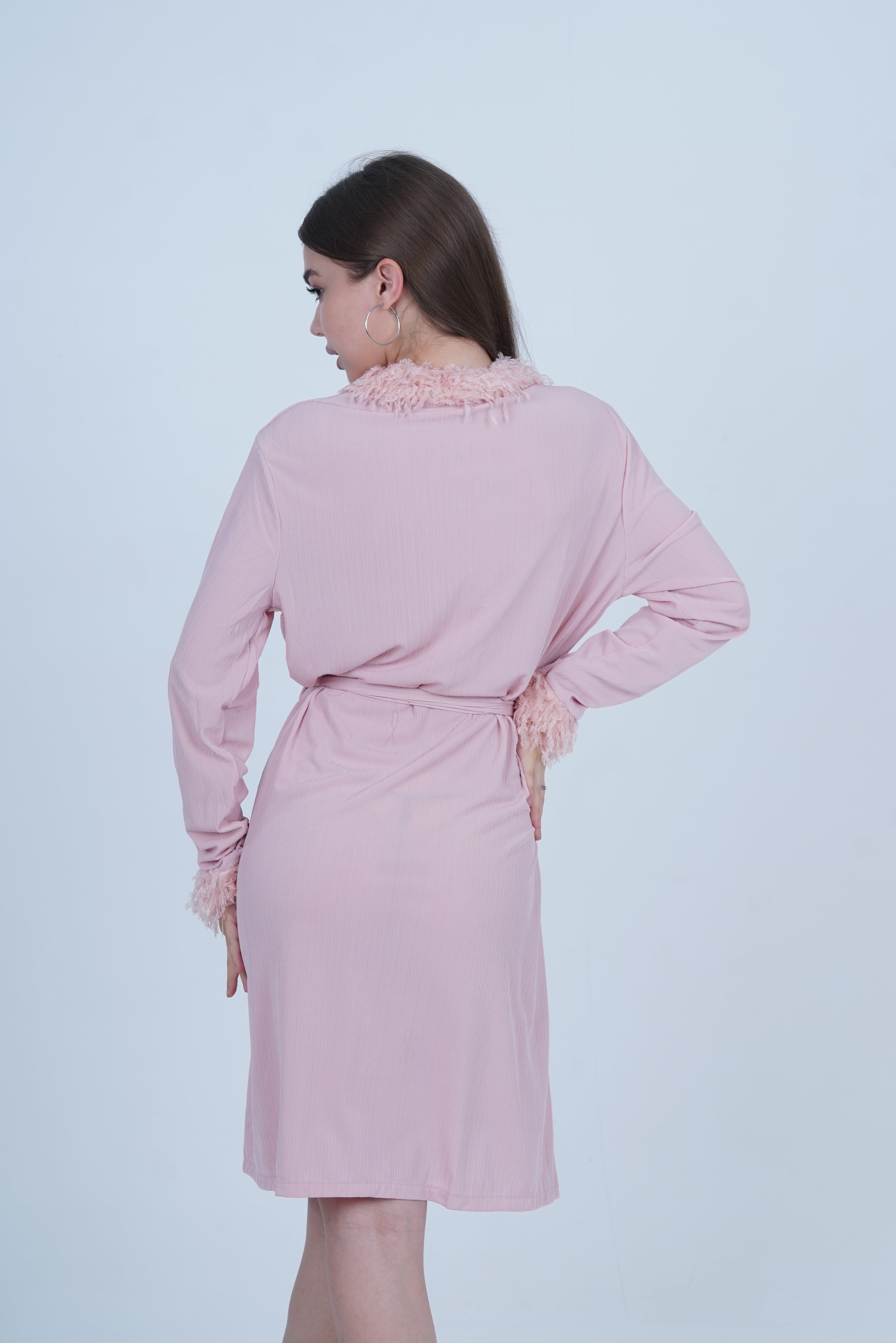 AXTZH Luxurious 1-Piece Sexy Nightwear with Soft Fabric and Feathered Trims for Women X8806-BLUSH-H1L