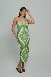 AXTZH 3-Piece Printed Bikini Set with Skirt SWIM WEAR X0357-GREPR-2PB