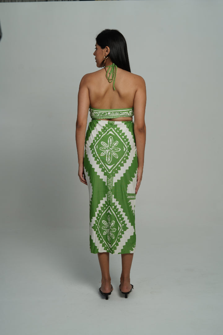 AXTZH 3-Piece Printed Bikini Set with Skirt SWIM WEAR X0357-GREPR-2PB