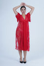 AXTZH Romantic Nightwear Set for Women with Sheer Longline Robe and Lace Accents X3493-RED-F2M