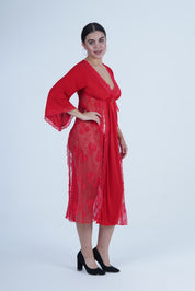 AXTZH Romantic Nightwear Set for Women with Sheer Longline Robe and Lace Accents X3493-RED-F2M