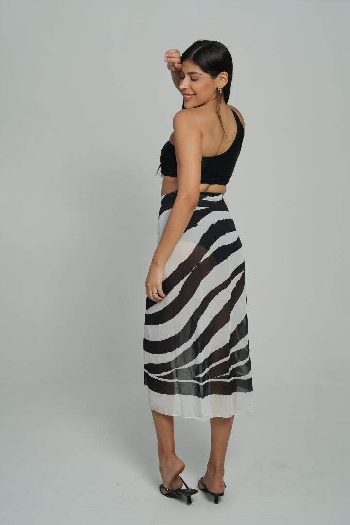 AXTZH 3-Piece One-Shoulder Swimwear Set with Sarong SWIM WAER X1009-BLACK-3PB