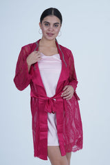 AXTZH Stylish Nightwear Set for Women with Delicate Inner Dress and Matching Lace Cover-Up X0115-SCARLET-F11S