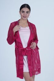 AXTZH Stylish Nightwear Set for Women with Delicate Inner Dress and Matching Lace Cover-Up X0115-SCARLET-F11S