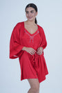 AXTZH Women’s Luxurious Nightwear Set with Soft Satin Dress and Relaxed Fit Robe X0015-CRIMSON-F11S