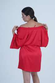 AXTZH Women’s Luxurious Nightwear Set with Soft Satin Dress and Relaxed Fit Robe X0015-CRIMSON-F11S