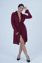 XATZH Luxurious 1-Piece Sexy Nightwear with Soft Fabric and Feathered Trims for Women X8806-MERLOT-H1L