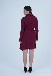 XATZH Luxurious 1-Piece Sexy Nightwear with Soft Fabric and Feathered Trims for Women X8806-MERLOT-H1L