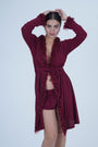 XATZH Luxurious 1-Piece Sexy Nightwear with Soft Fabric and Feathered Trims for Women X8806-MERLOT-H1L