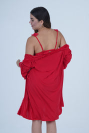 AXTZH Romantic Nightwear Set for Women with Satin Robe, Matching Slip and Innerwear X8027-RED-NSS3PM