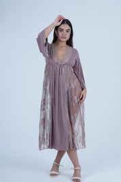 AXTZH Romantic Nightwear Set for Women with Sheer Longline Robe and Lace Accents X3493-FF-F2M