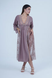 AXTZH Romantic Nightwear Set for Women with Sheer Longline Robe and Lace Accents X3493-FF-F2M