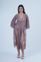 AXTZH Romantic Nightwear Set for Women with Sheer Longline Robe and Lace Accents X3493-FF-F2M