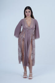 AXTZH Romantic Nightwear Set for Women with Sheer Longline Robe and Lace Accents X3493-FF-F2M