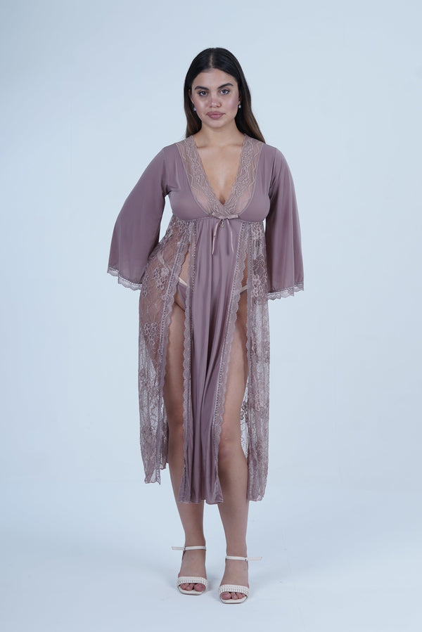AXTZH Romantic Nightwear Set for Women with Sheer Longline Robe and Lace Accents X3493-FF-F2M