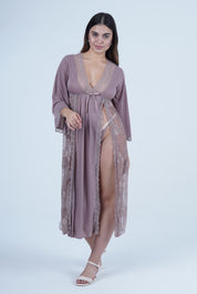 AXTZH Romantic Nightwear Set for Women with Sheer Longline Robe and Lace Accents X3493-FF-F2M