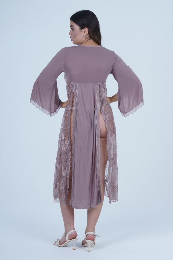 AXTZH Romantic Nightwear Set for Women with Sheer Longline Robe and Lace Accents X3493-FF-F2M