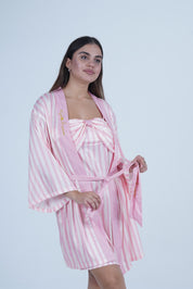 AXTZH Elegant Two-Piece Nightwear Ensemble with Coordinated Dress and Belted Robe X0589-PINST-F11S
