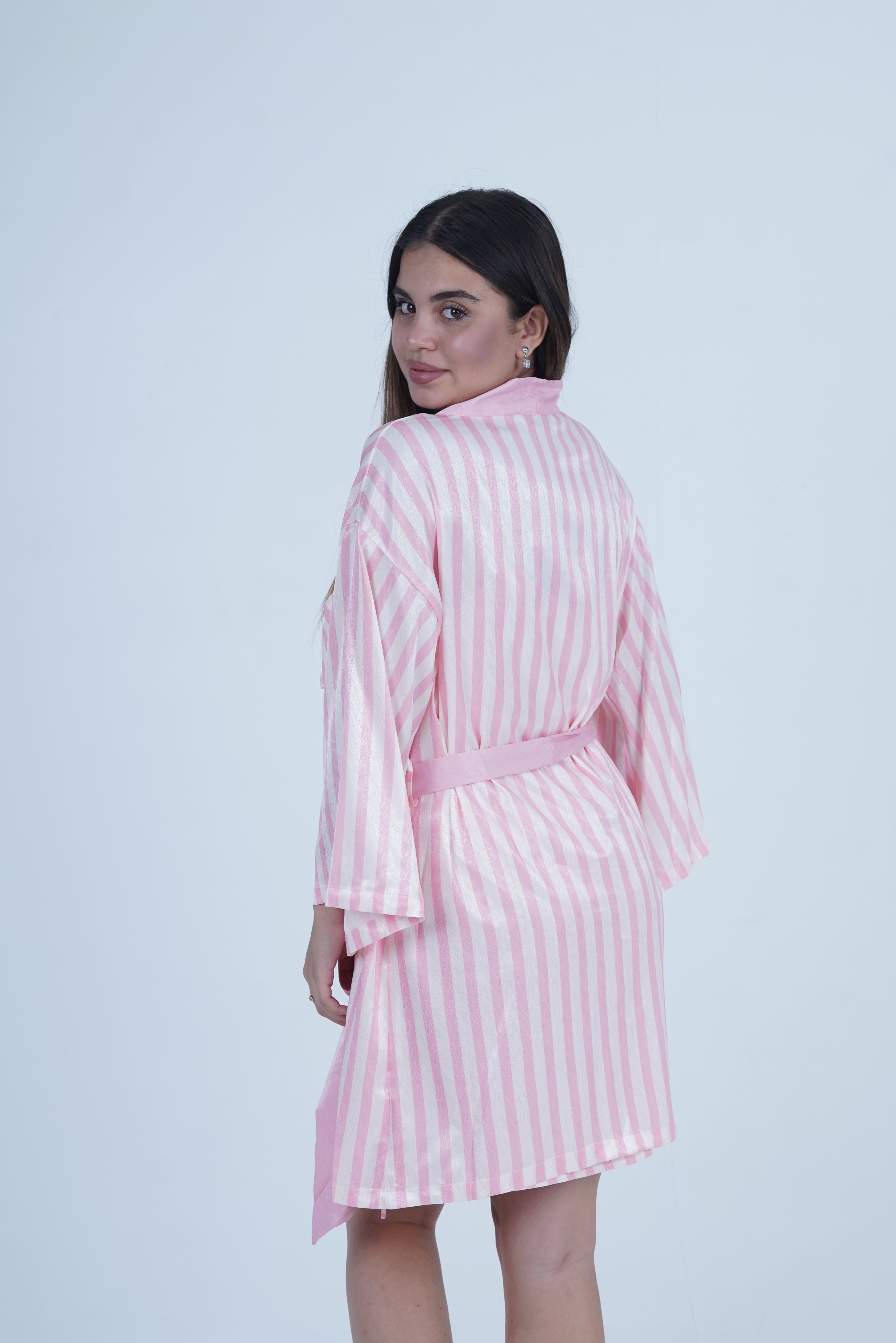 AXTZH Elegant Two-Piece Nightwear Ensemble with Coordinated Dress and Belted Robe X0589-PINST-F11S