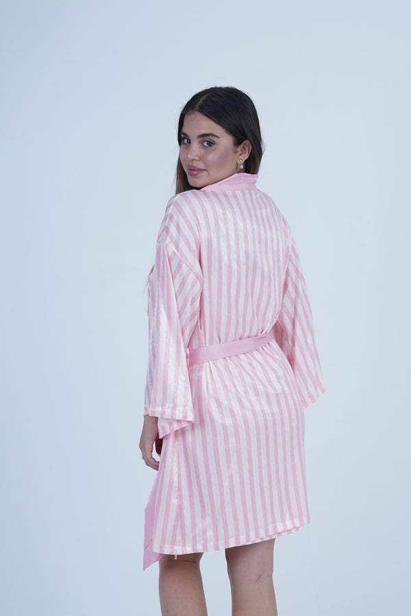 AXTZH Elegant Two-Piece Nightwear Ensemble with Coordinated Dress and Belted Robe X0589-PINST-F11S