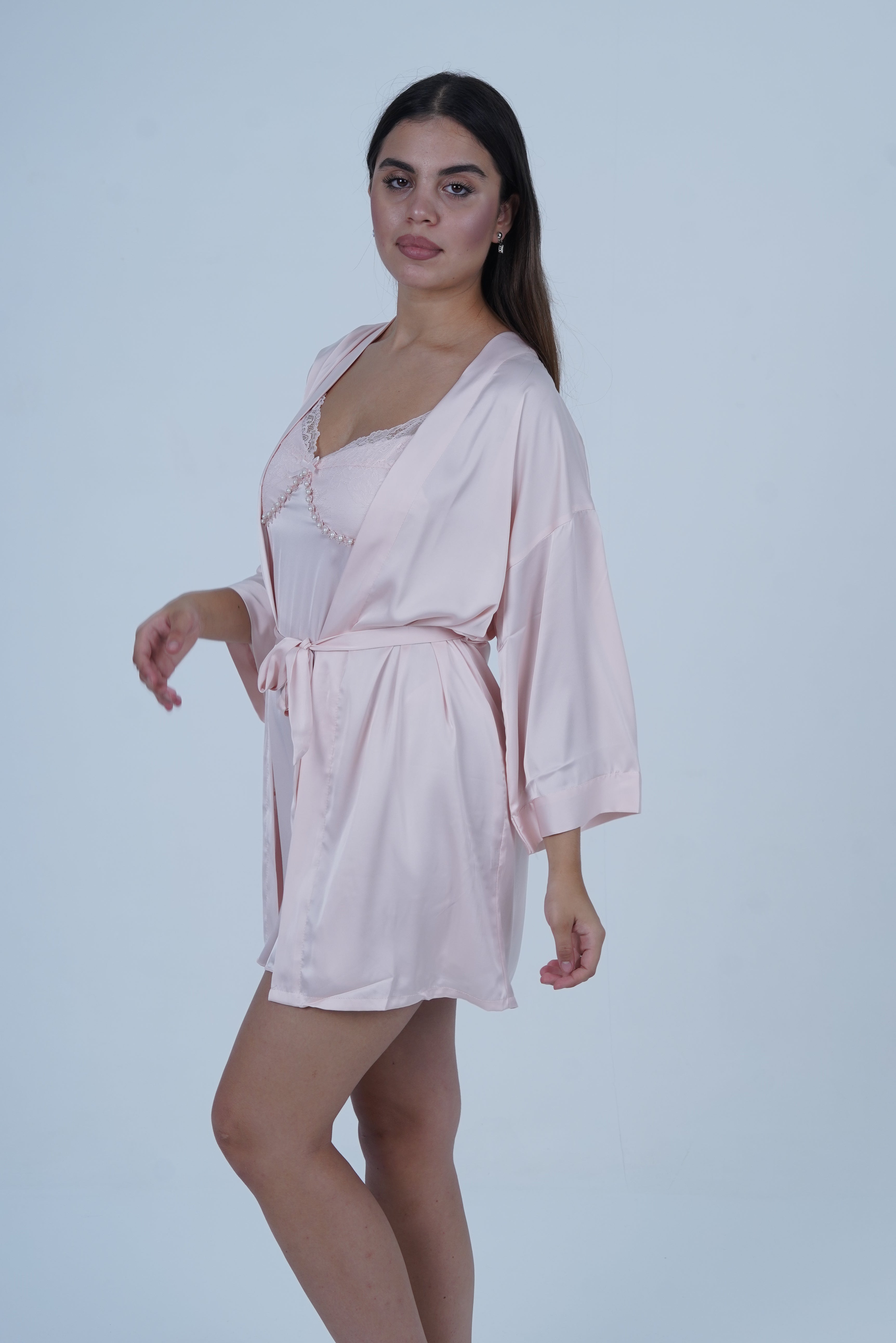 AXTZH Women’s Luxury Nightwear Set with Adjustable Robe and Soft Satin Inner Dress X0931-BLUSH-F11S