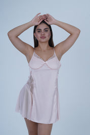 AXTZH Women’s Luxury Nightwear Set with Adjustable Robe and Soft Satin Inner Dress X0931-BLUSH-F11S