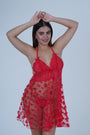 AXTZH Romantic Sheer Lingerie Nightwear for Women with Flowing Silhouette X8249-RED-F1N