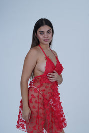 AXTZH Romantic Sheer Lingerie Nightwear for Women with Flowing Silhouette X8249-RED-F1N