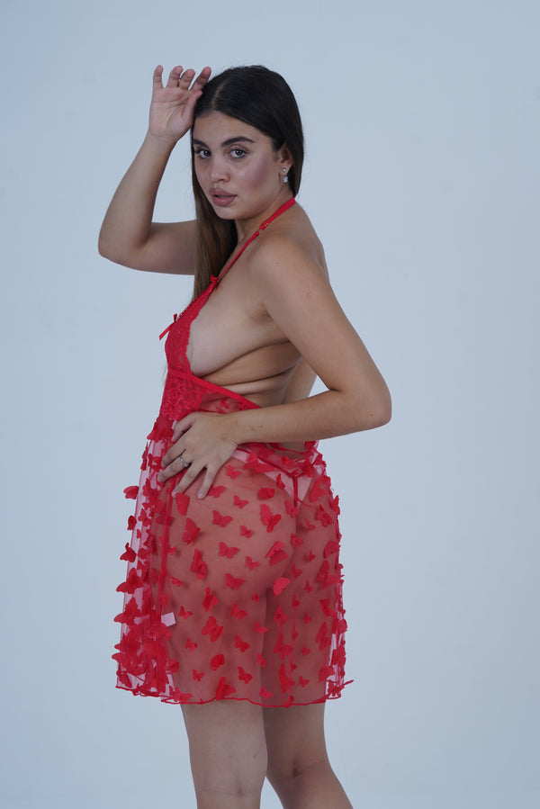 AXTZH Romantic Sheer Lingerie Nightwear for Women with Flowing Silhouette X8249-RED-F1N