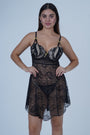 AXTZH 2-Piece Sexy Nightwear for Women with Sheer Lace Design and Elegant Detailing X3009-BLACK-F1N