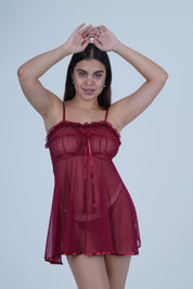AXTZH Romantic Sheer Lingerie Nightwear for Women with Flowing Silhouette X8233-SCARLET-F1N